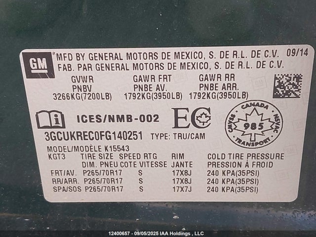 3GCUKREC0FG140251 Chevrolet l83 - vvt, active fuel management, aluminum