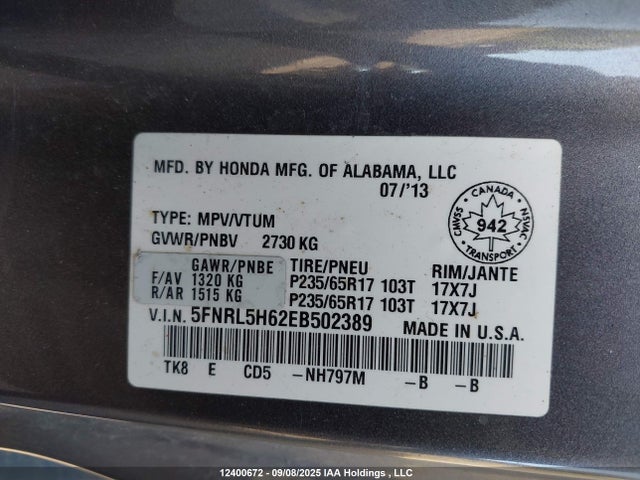 5FNRL5H62EB502389 Honda j35z8