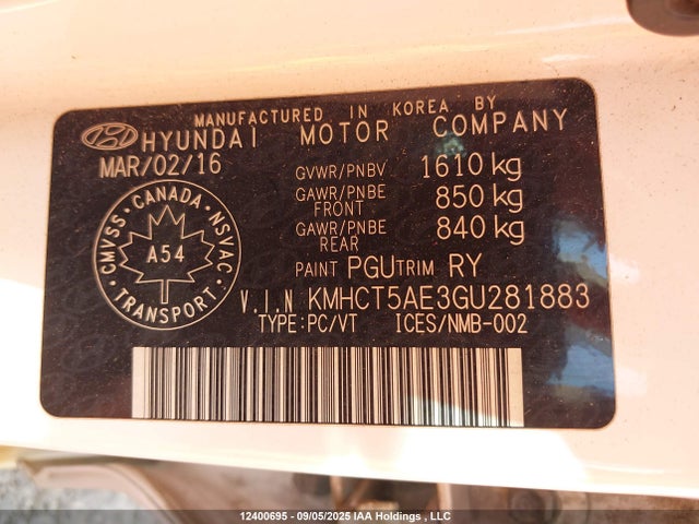 KMHCT5AE3GU281883 Hyundai dohc gdi gamma