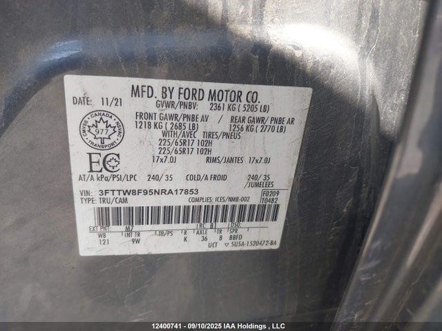 Ford ecoboost 2022 3FTTW8F95NRA17853 Image 9