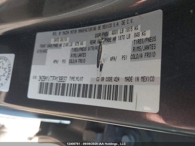 3MZBM1V77FM139537 Mazda pe