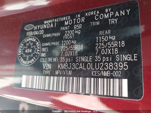 KM8J3CAL0LU238395 Hyundai Tucson Preferred Awd With Trend Package