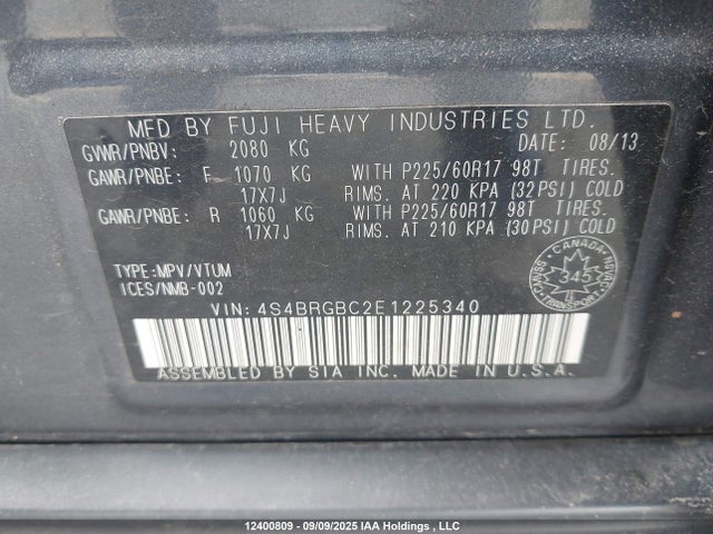 Subaru 2.5na c0 2014 4S4BRGBC2E1225340 Image 9