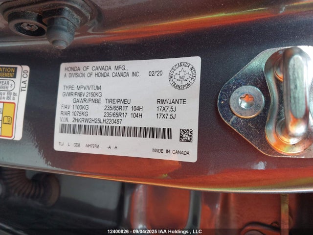 2HKRW2H25LH220457 Honda l15be