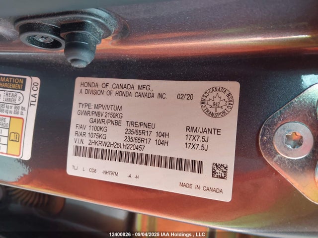 2HKRW2H25LH220457 Honda l15be