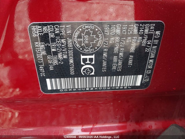 JN8BT3DDXNW276600 Nissan Rogue