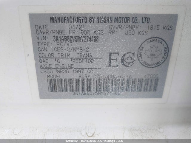 3N1AB8CV5MY274488 Nissan Sentra