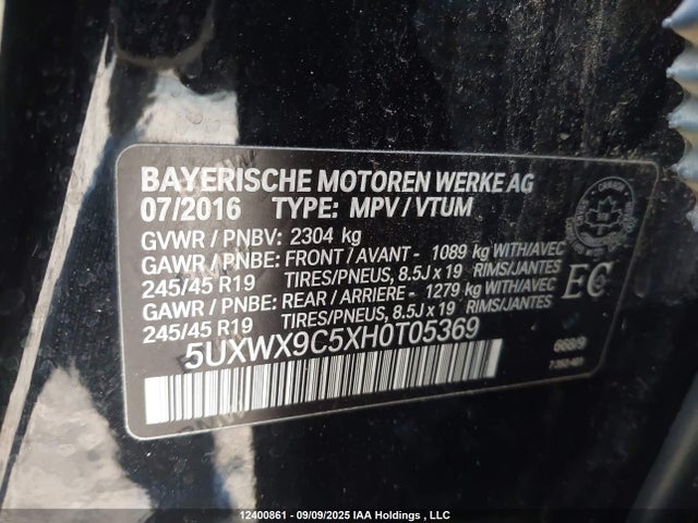 5UXWX9C5XH0T05369 BMW X3