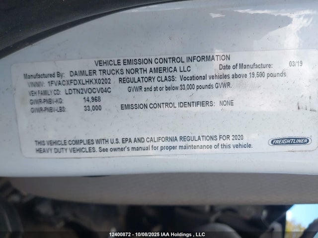 1FVACXFDXLHKX0202 Freightliner cummins b6.7