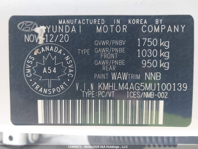KMHLM4AG5MU100139 Hyundai mpi nu pe