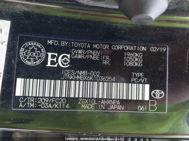 JTNKHMBX6K1036254 Toyota 3zr-fae