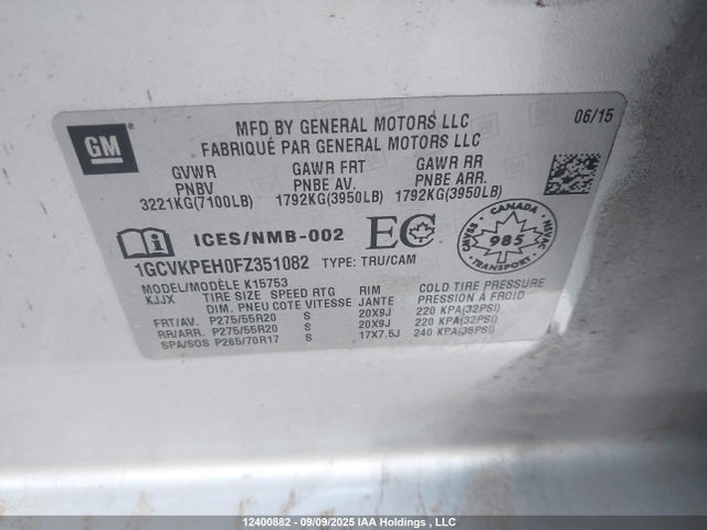 1GCVKPEH0FZ351082 Chevrolet lv3 - vvt, aluminum, e85 max