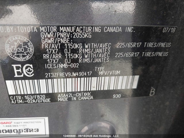 Toyota 2ar-fe 2018 2T3ZFREV9JW490417 Image 9