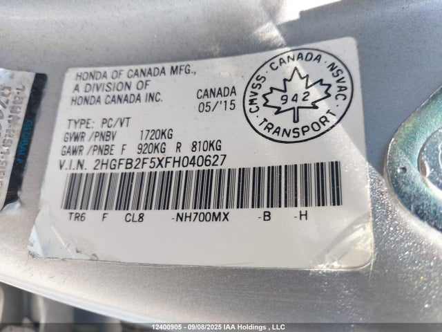 Honda r18z1 2015 2HGFB2F5XFH040627 Image 9