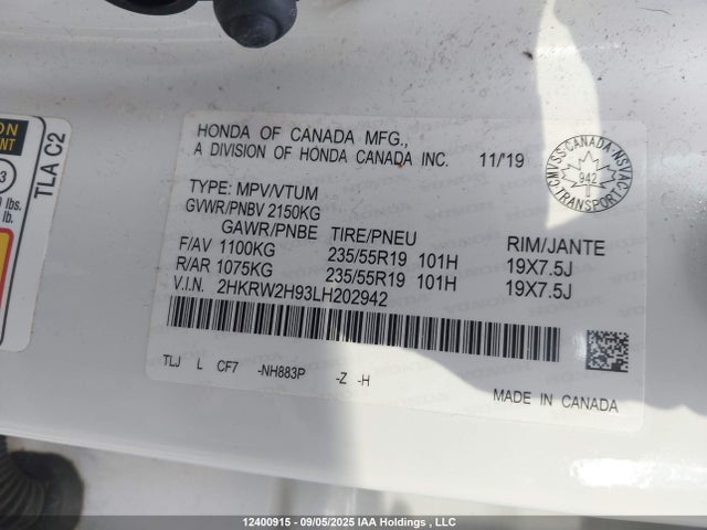 2HKRW2H93LH202942 Honda l15be
