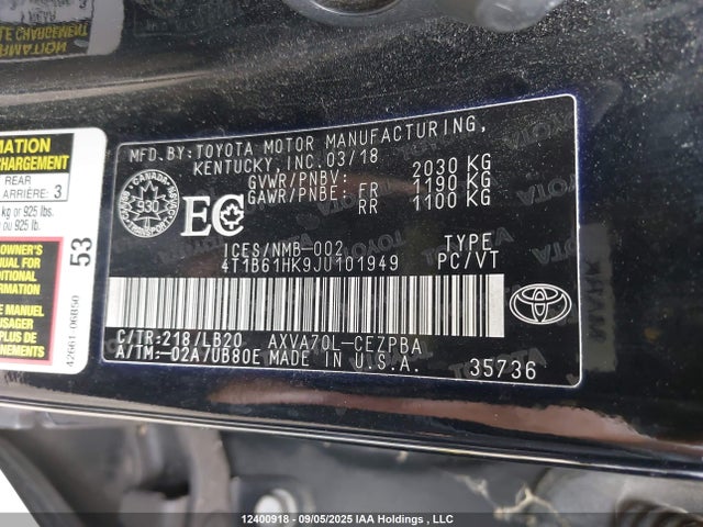 4T1B61HK9JU101949 Toyota CAMRY XSE