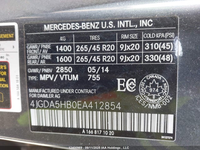 Mercedes-Benz Ml-Class 2014 4JGDA5HB0EA412854 Image 19