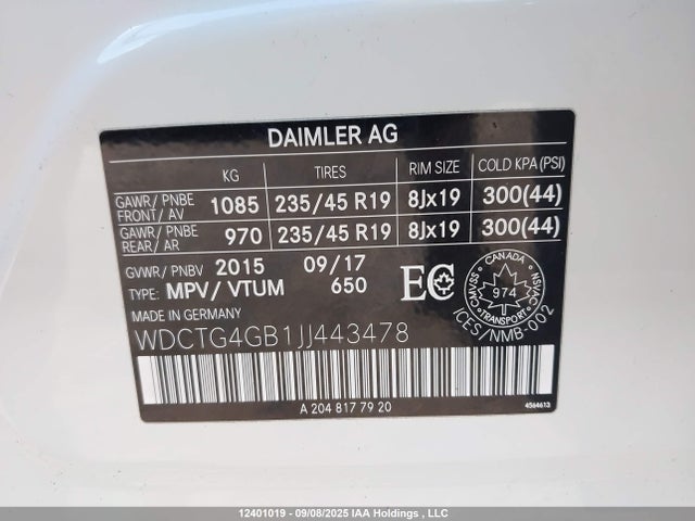 WDCTG4GB1JJ443478 Mercedes-Benz 270