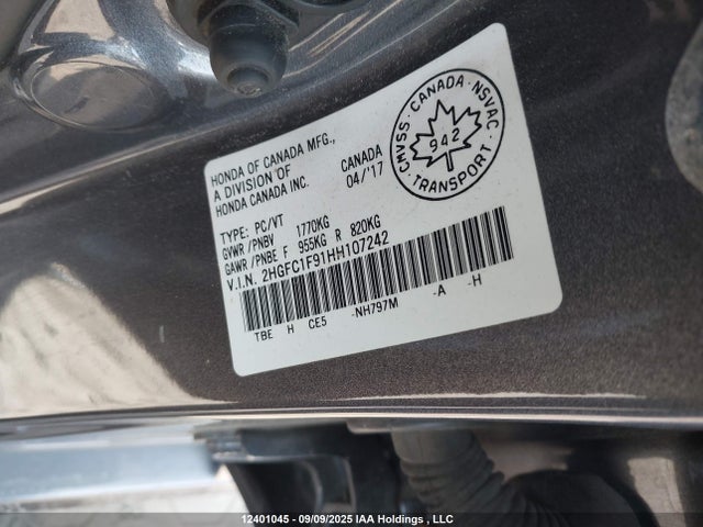 Honda l15b7 2017 2HGFC1F91HH107242 Image 9