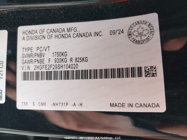 Honda k20c9 2025 2HGFE2F29SH104020 Image 19