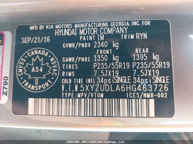 5XYZUDLA6HG463726 Hyundai t-gdi theta ii