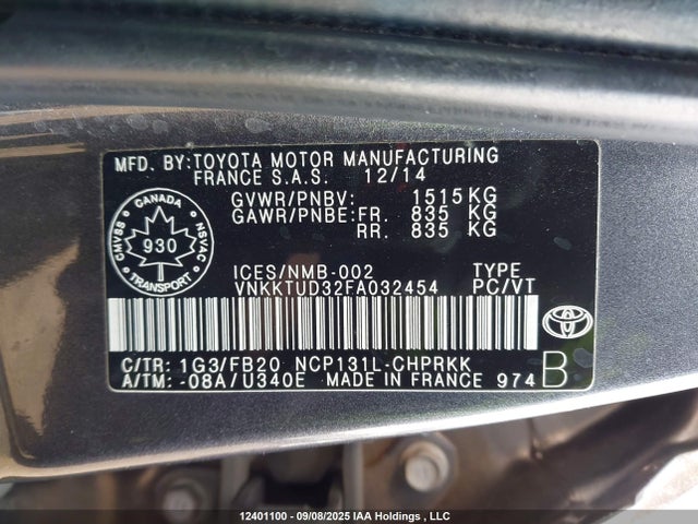 Toyota 1nz-fe 2015 VNKKTUD32FA032454 Image 9