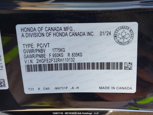 Honda k20c2 2024 2HGFE2F32RH110132 Image 9