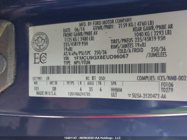 Ford Escape 2014 1FMCU9GX8EUD96067 Image 9