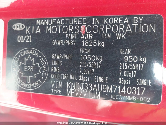 KNDJ33AU9M7140317 KIA mpi nu