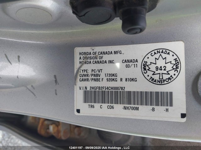 12401197 :رقم المزاد ، 2HGFB2F54CH000782 vin ، 2012 Honda Civic Ex مزاد بيع
