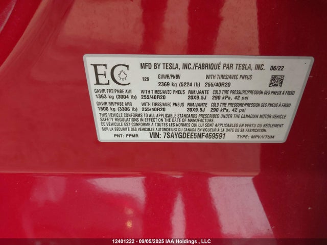 Tesla Model Y 2022 7SAYGDEE5NF469591 Image 9
