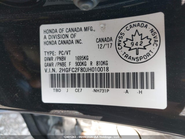 Honda k20c2 2018 2HGFC2F80JH010018 Image 9