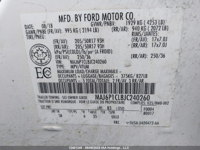 MAJ6P1CL8JC240260 Ford Ecosport