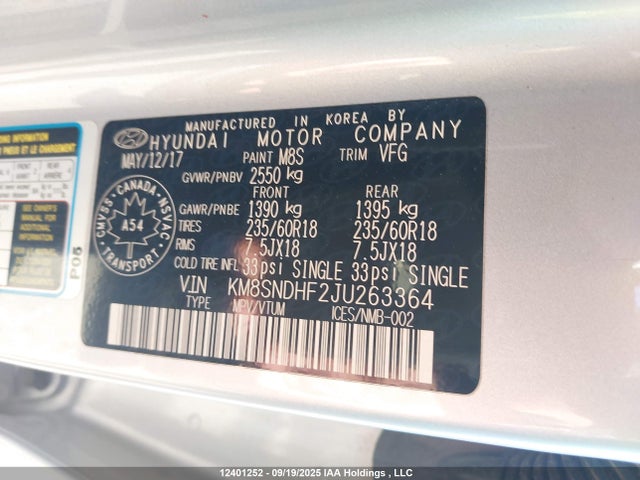 Hyundai gdi lambda ? 2018 KM8SNDHF2JU263364 Image 9