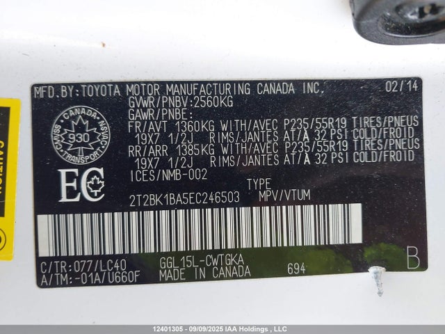 Lexus 2gr-fe 2014 2T2BK1BA5EC246503 Image 9