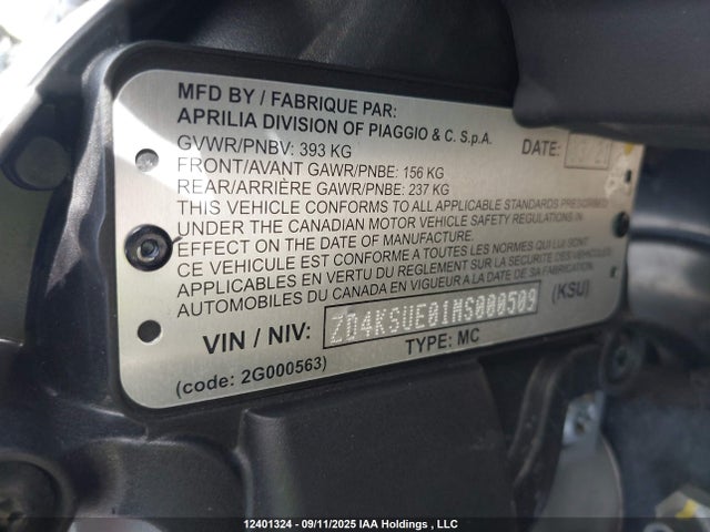 Aprilia 2021 2021 ZD4KSUE01MS000509 Image 13
