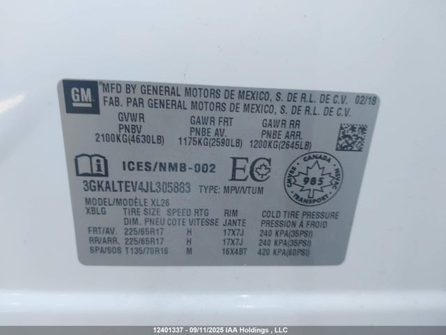 3GKALTEV4JL305883 GMC lyx - direct injection, vvt, fgt, turbo, alum, gen 1