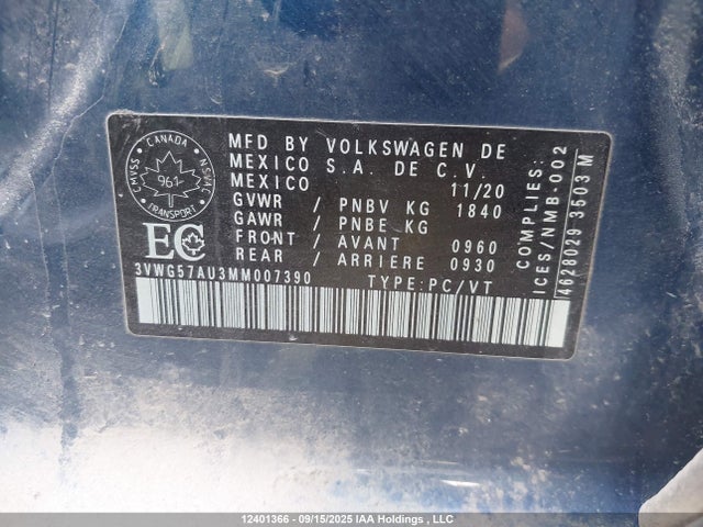 3VWG57AU3MM007390 Volkswagen Golf