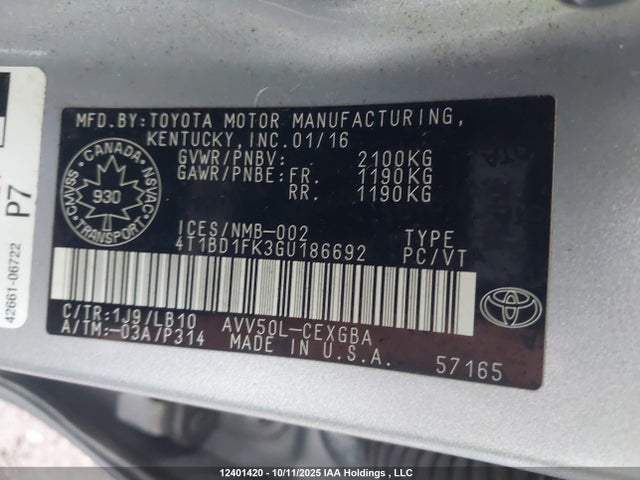 4T1BD1FK3GU186692 Toyota 2ar-fxe+2jm