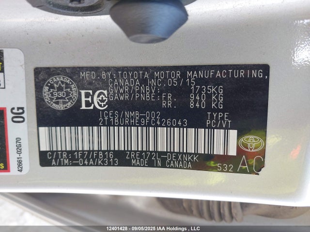 Toyota 2zr-fe 2015 2T1BURHE9FC426043 Image 9