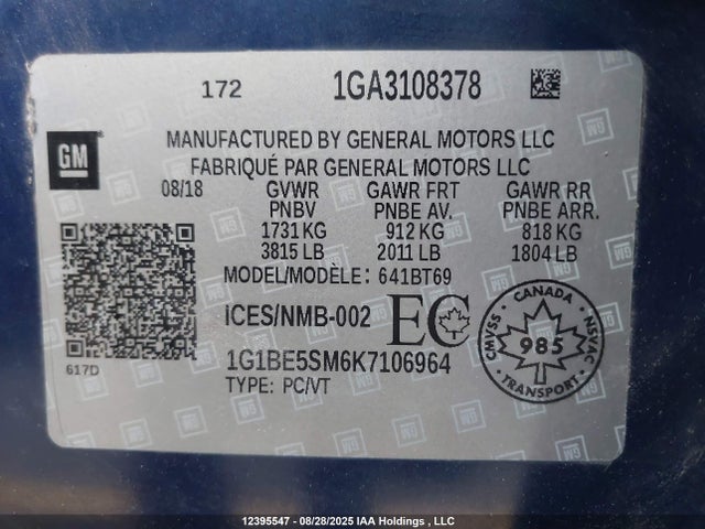 1G1BE5SM6K7106964 Chevrolet le2 -di: direct injection, vvt: variable valve timing, gen, alum