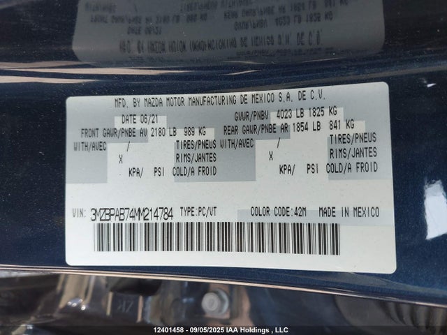 3MZBPAB74MM214784 Mazda pe
