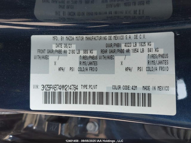 3MZBPAB74MM214784 Mazda pe