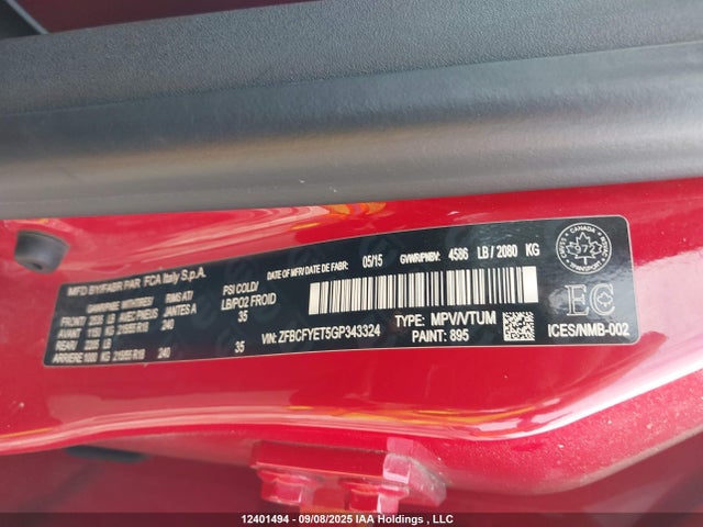 Fiat 2016 2016 ZFBCFYET5GP343324 Image 9