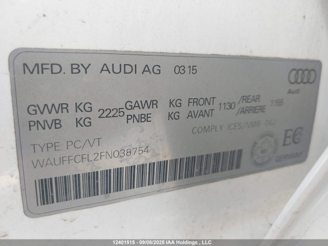 Audi flex fuel capable engine 2015 WAUFFCFL2FN038754 Image 9