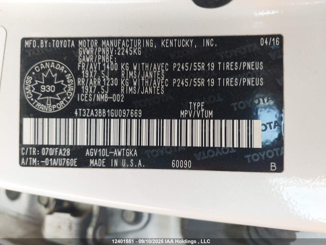Toyota 1ar-fe 2016 4T3ZA3BB1GU097669 Image 19