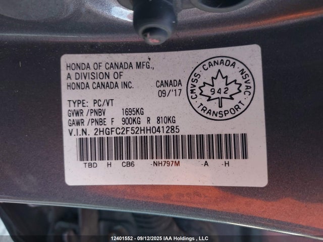 2HGFC2F52HH041285 Honda k20c2