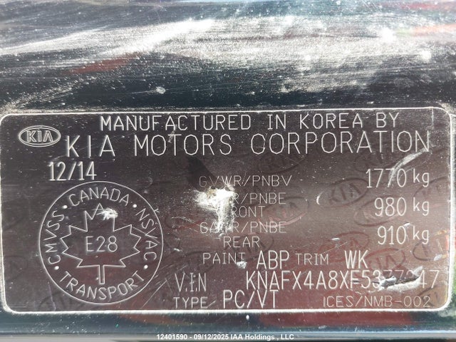 KNAFX4A8XF5377347 KIA dohc gdi nu