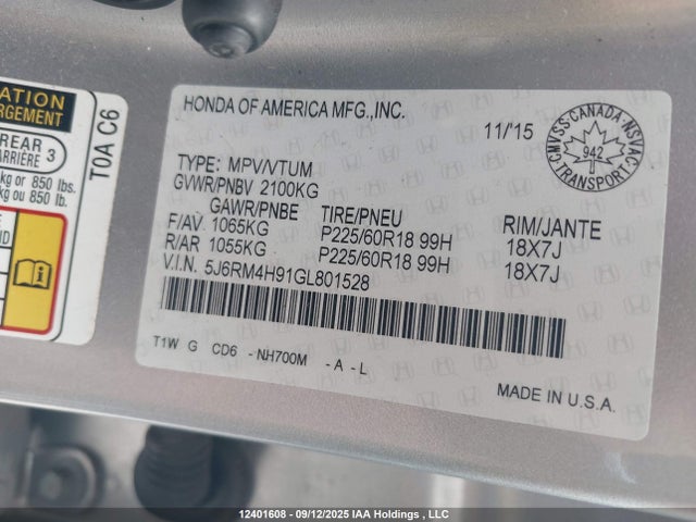 Honda k24w9 2016 5J6RM4H91GL801528 Image 9