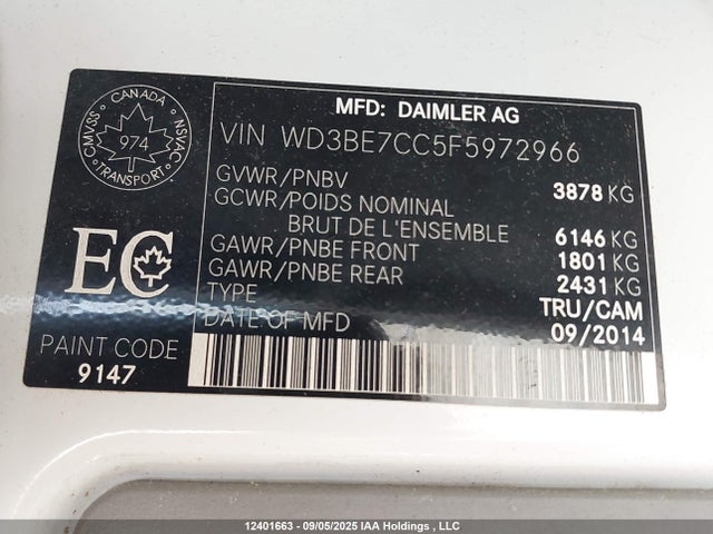 Mercedes-Benz Sprinter 2015 WD3BE7CC5F5972966 Image 9